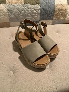 Gray Ankle-Strap Espadrille Sandals